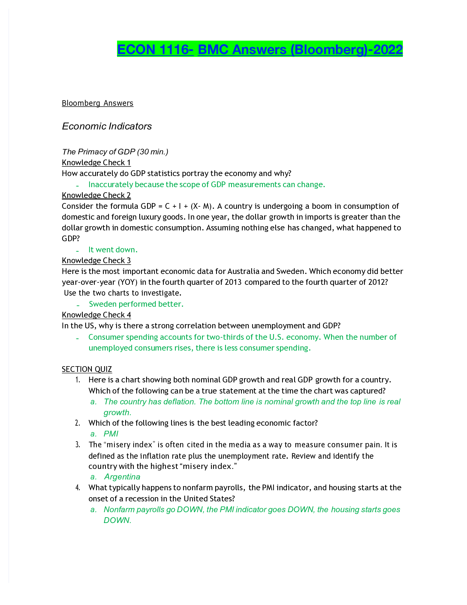 Preview of ECON 1116- BMC Answers (Bloomberg)-2022